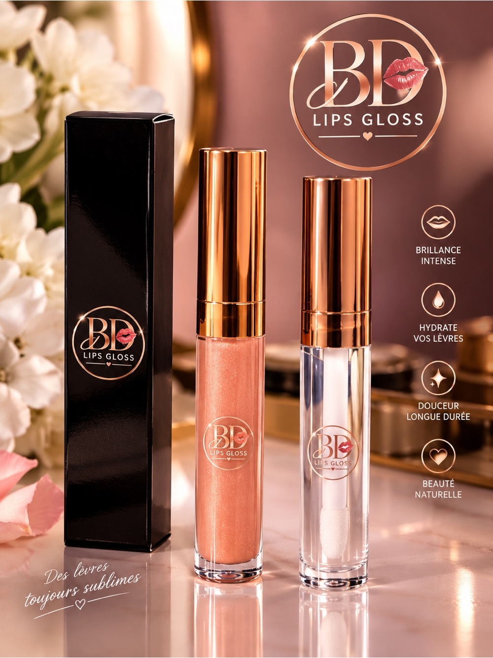 Shimmer Lip Gloss - Rose Gold & Clear